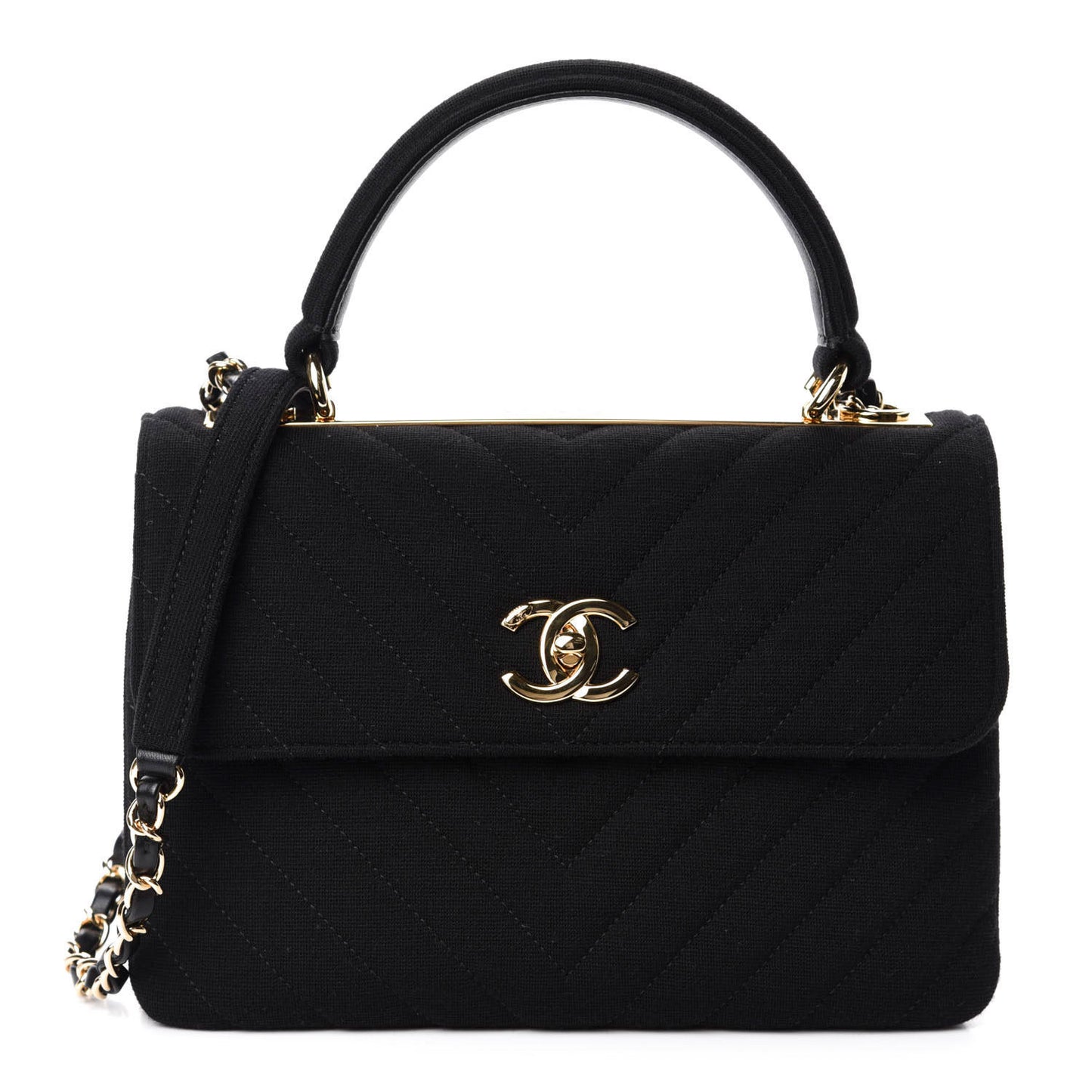 Jersey Chevron Quilted Small Trendy CC Dual Handle Flap Bag Black
