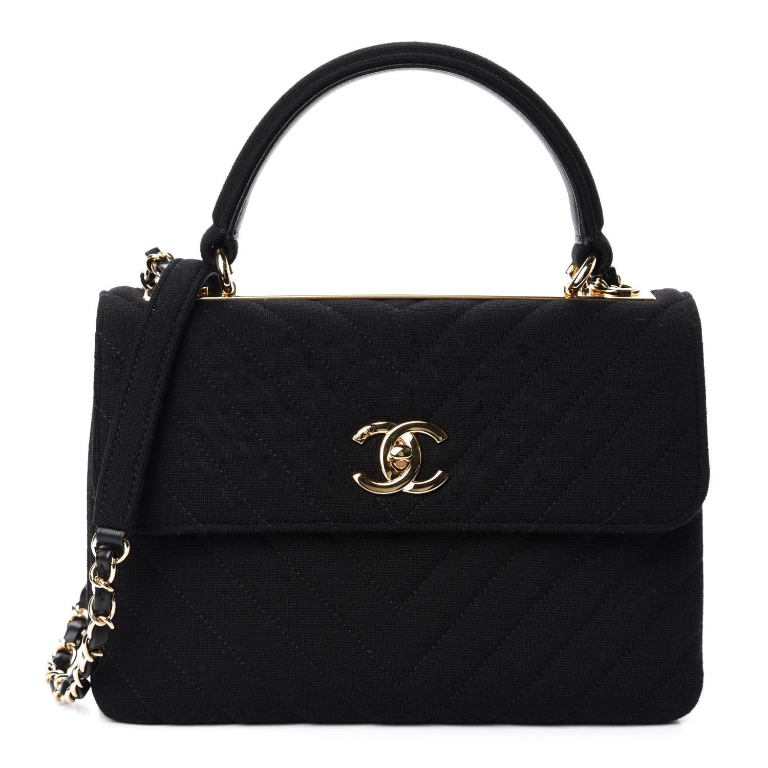 Chanel Jersey Chevron Quilted Small Trendy CC Dual Handle Flap Bag Black 1 of 12
