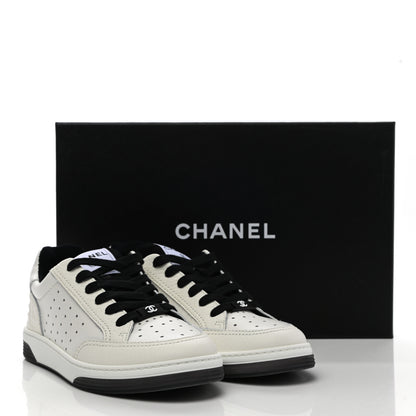 Chanel Grained Calfskin Fabric Womens Logo Sneakers 37 White Black 9 of 9