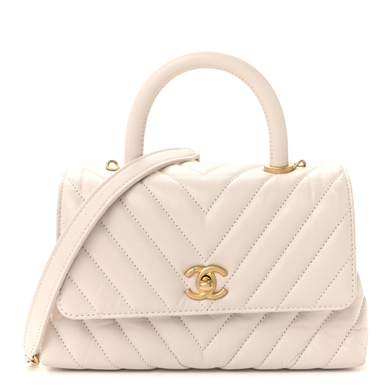 Chanel Calfskin Chevron Quilted Mini Coco Handle Flap Rose Pale 1 of 11