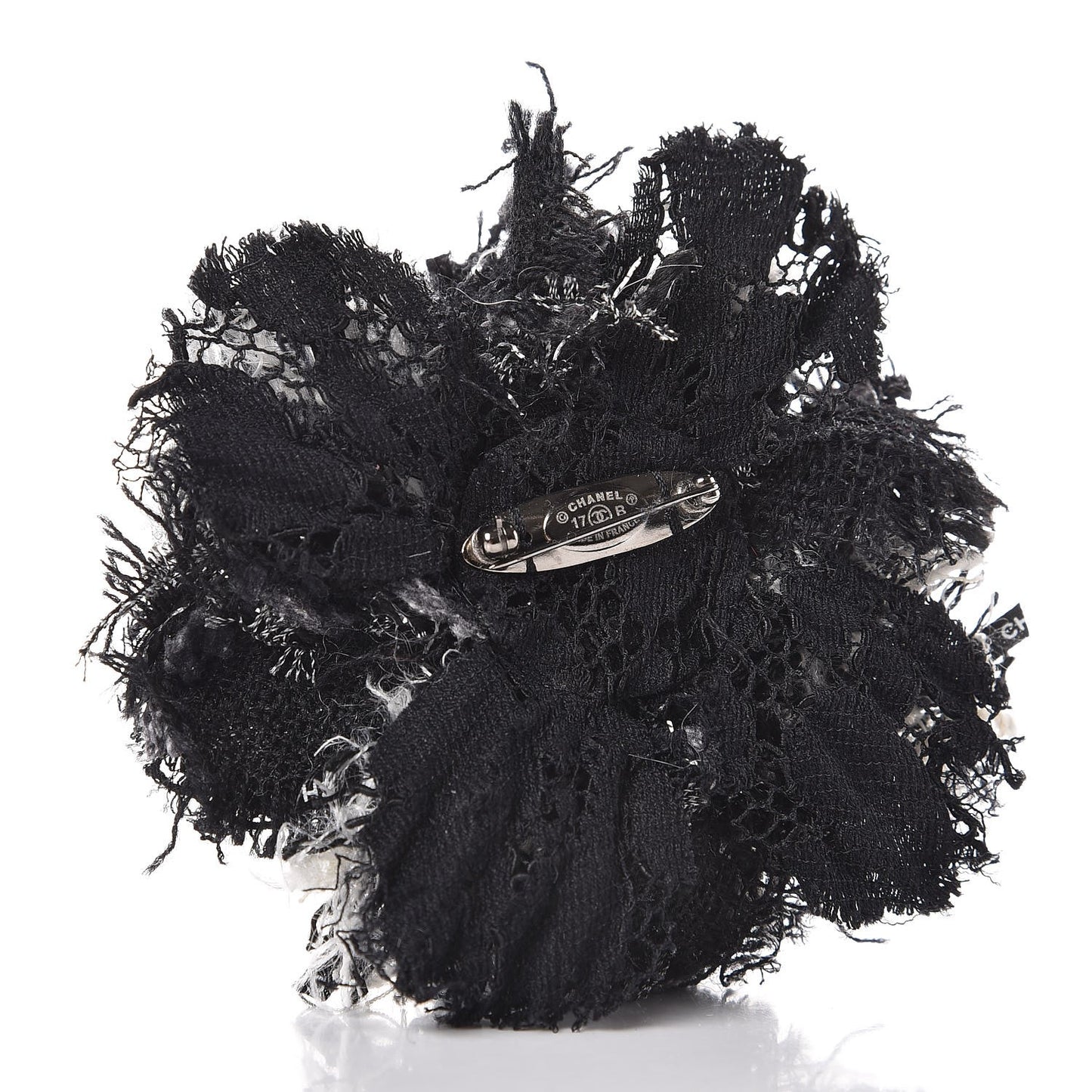 Tweed Camellia Brooch Black White