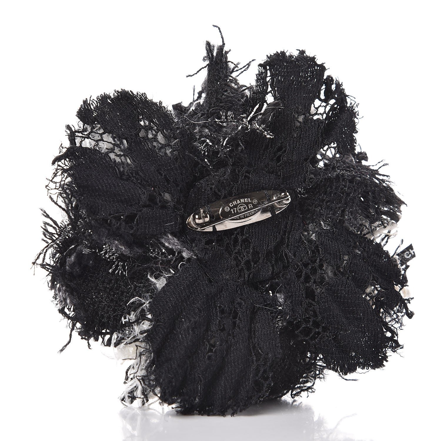 Chanel Tweed Camellia Brooch Black White 3 of 4