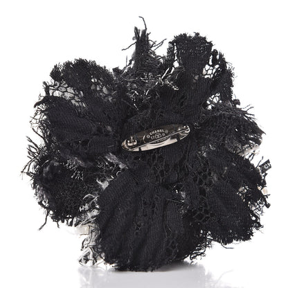 Chanel Tweed Camellia Brooch Black White 3 of 4