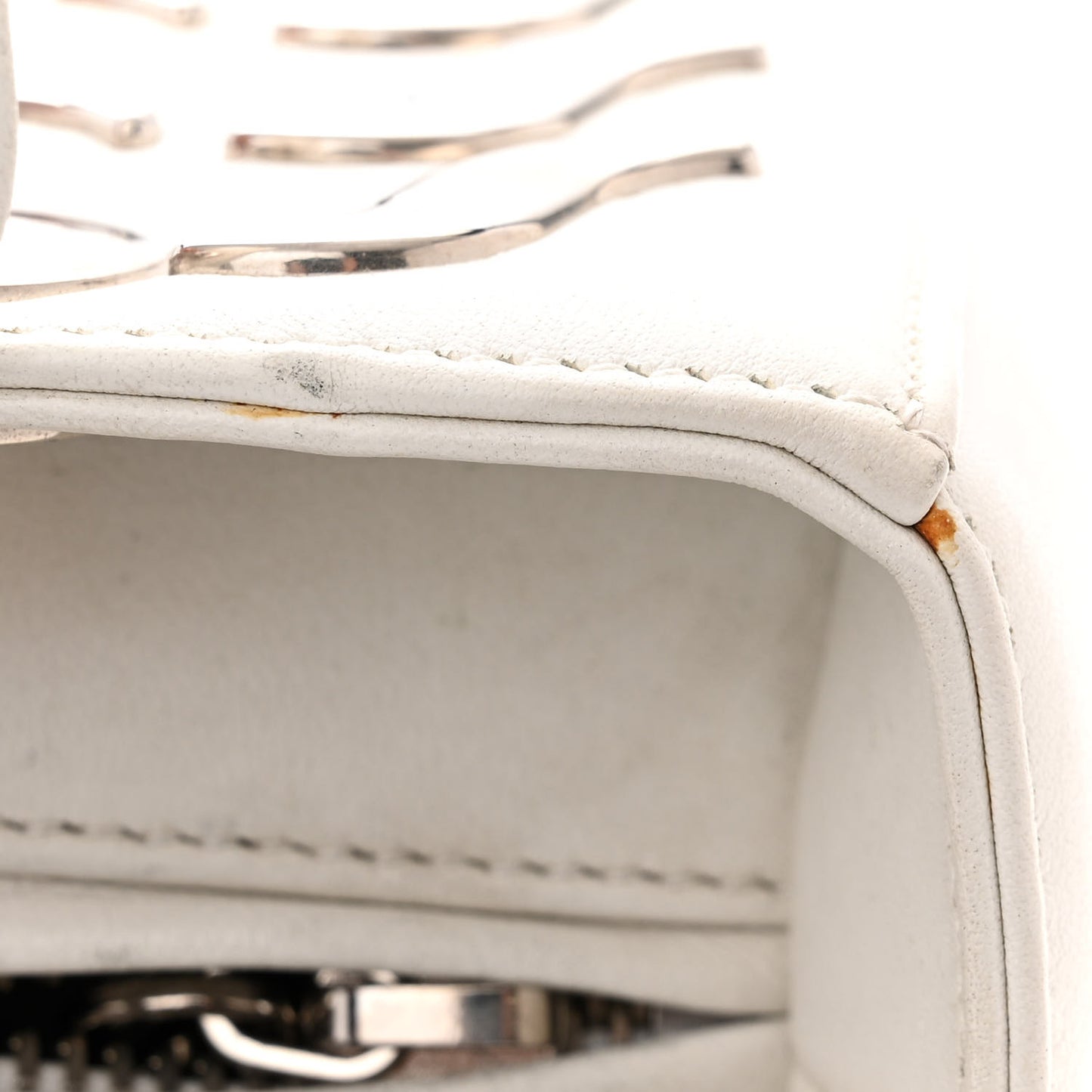 Calfskin Metal Embellished Medium Lady Dior White