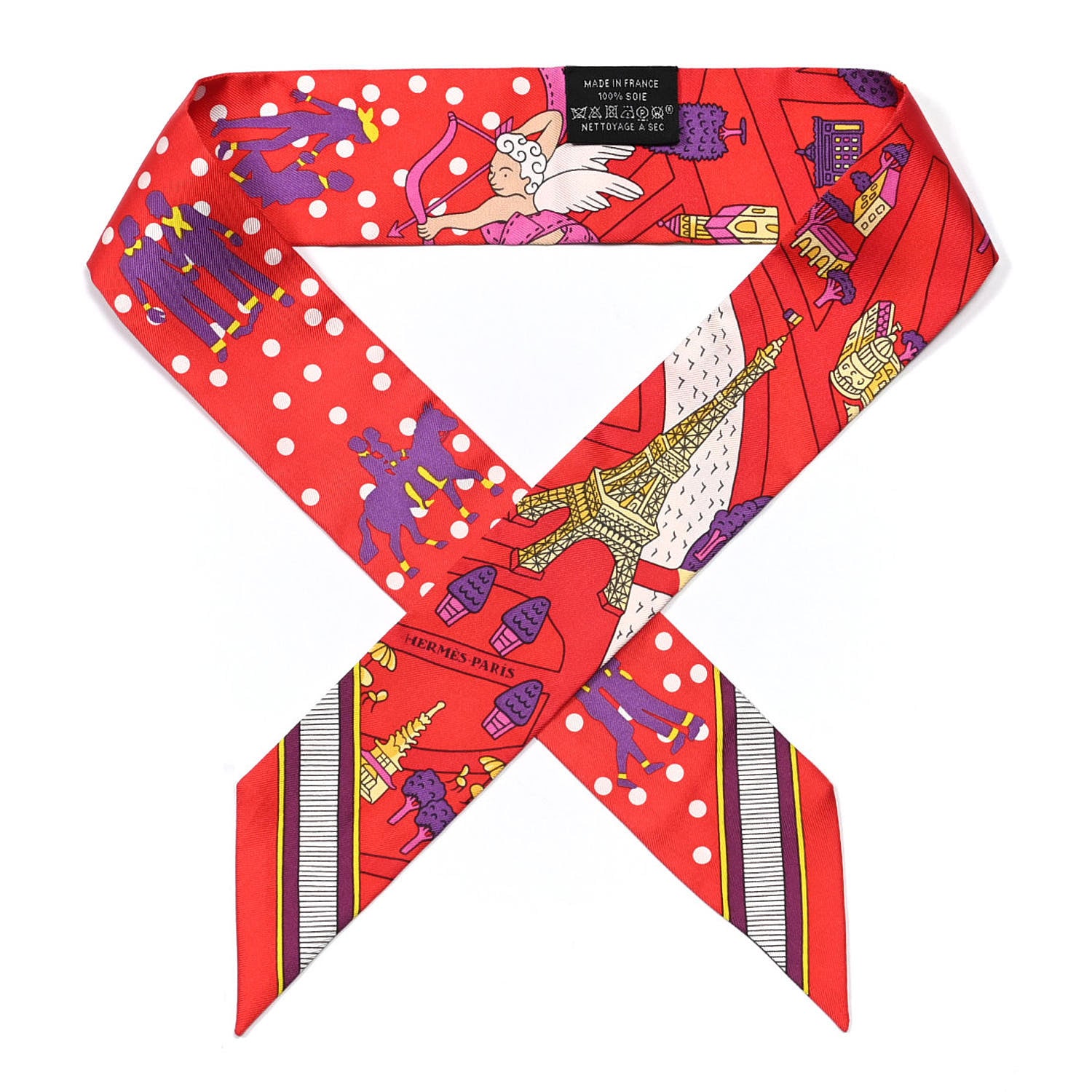 Hermes Silk Les Nouveaux Amoureux de Paris Twilly Rouge Violet Creme 1 of 5