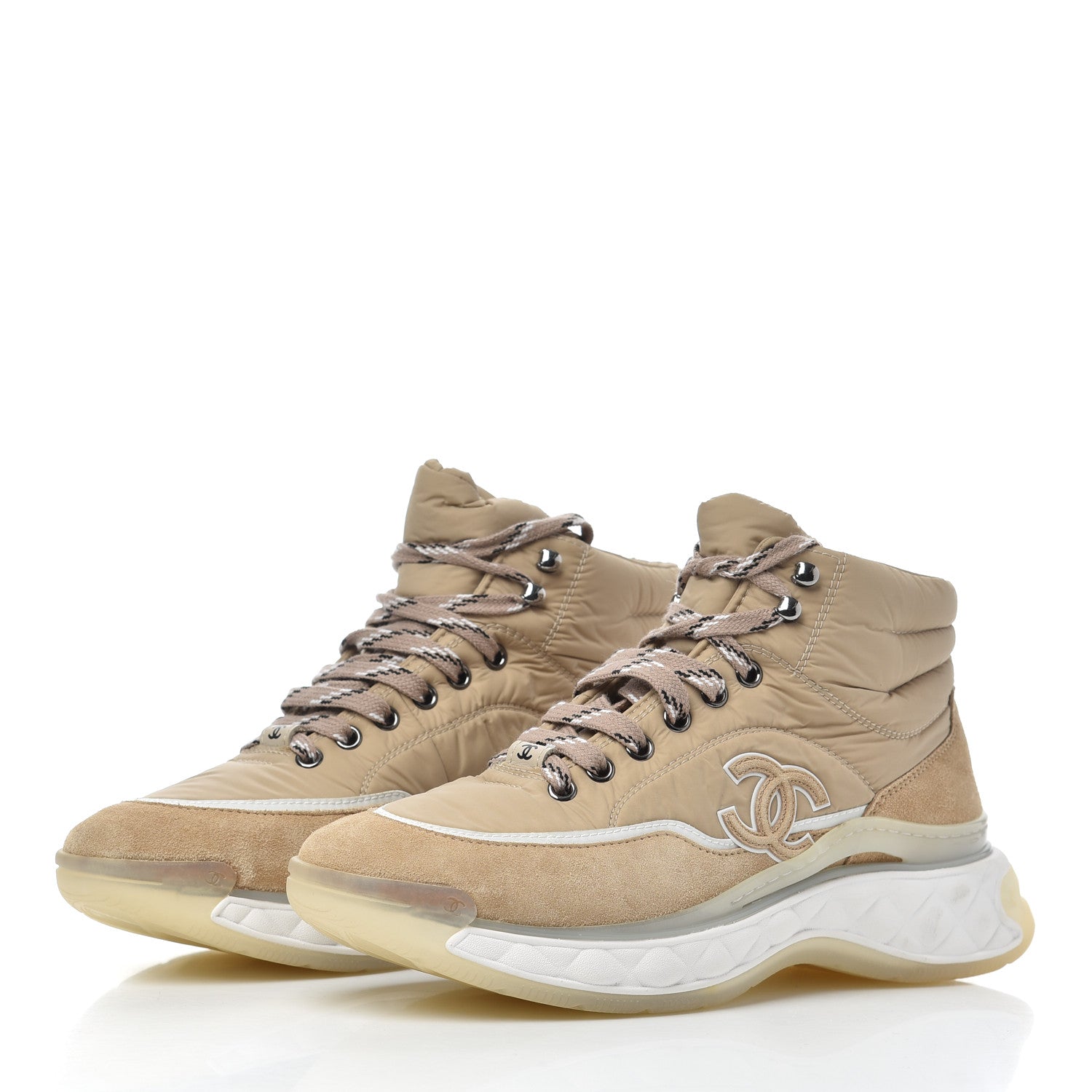 Chanel Fabric Suede Womens CC Sneakers 39 Beige 3 of 8