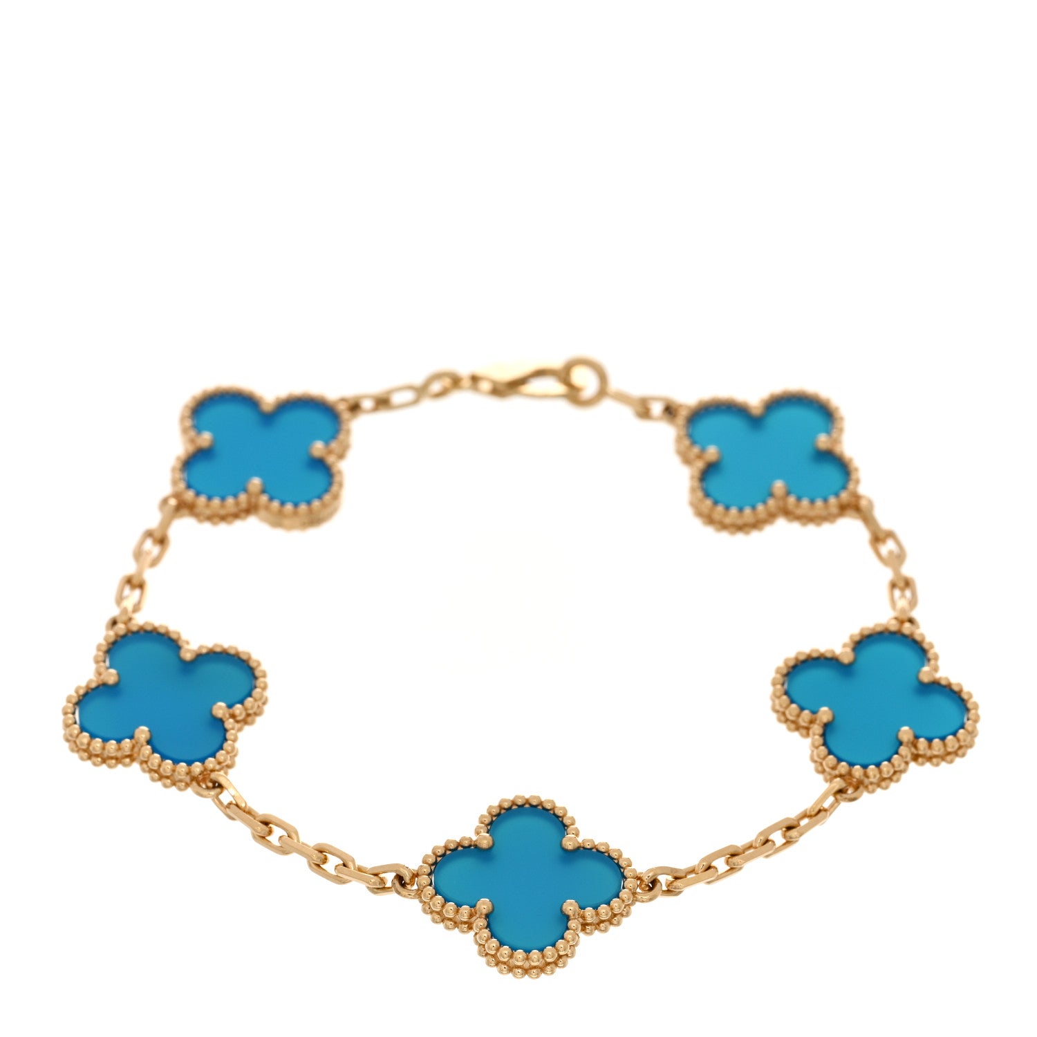Van Cleef & Arpels 18K Yellow Gold Blue Agate 5 Motifs Vintage Alhambra Bracelet 1 of 5