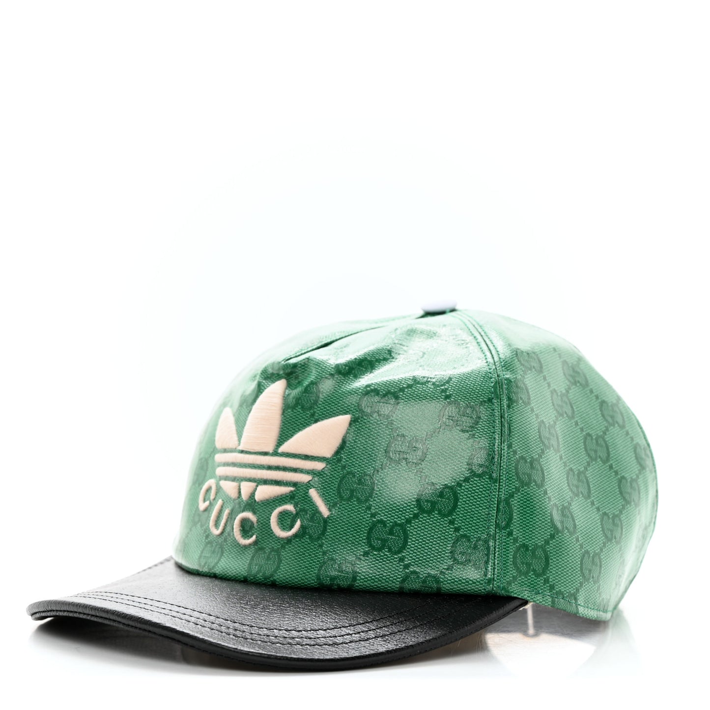 X ADIDAS Crystal Monogram Textured Dollar Calfskin Trefoil Embroidered Stefanos Baseball Hat New Shamarock Black