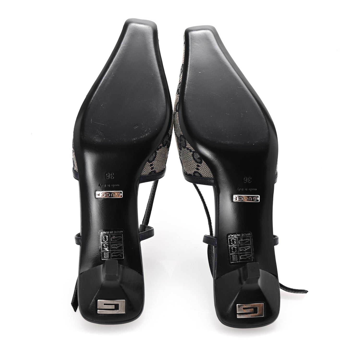 GG Monogram Malaga Kid Square G 35mm Slingback Pumps 36 Beige Blue