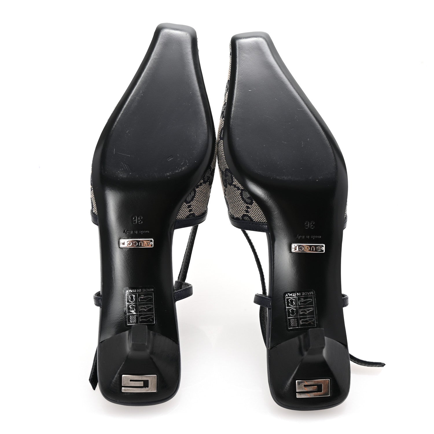 Gucci GG Monogram Malaga Kid Square G 35mm Slingback Pumps 36 Beige Blue 6 of 8