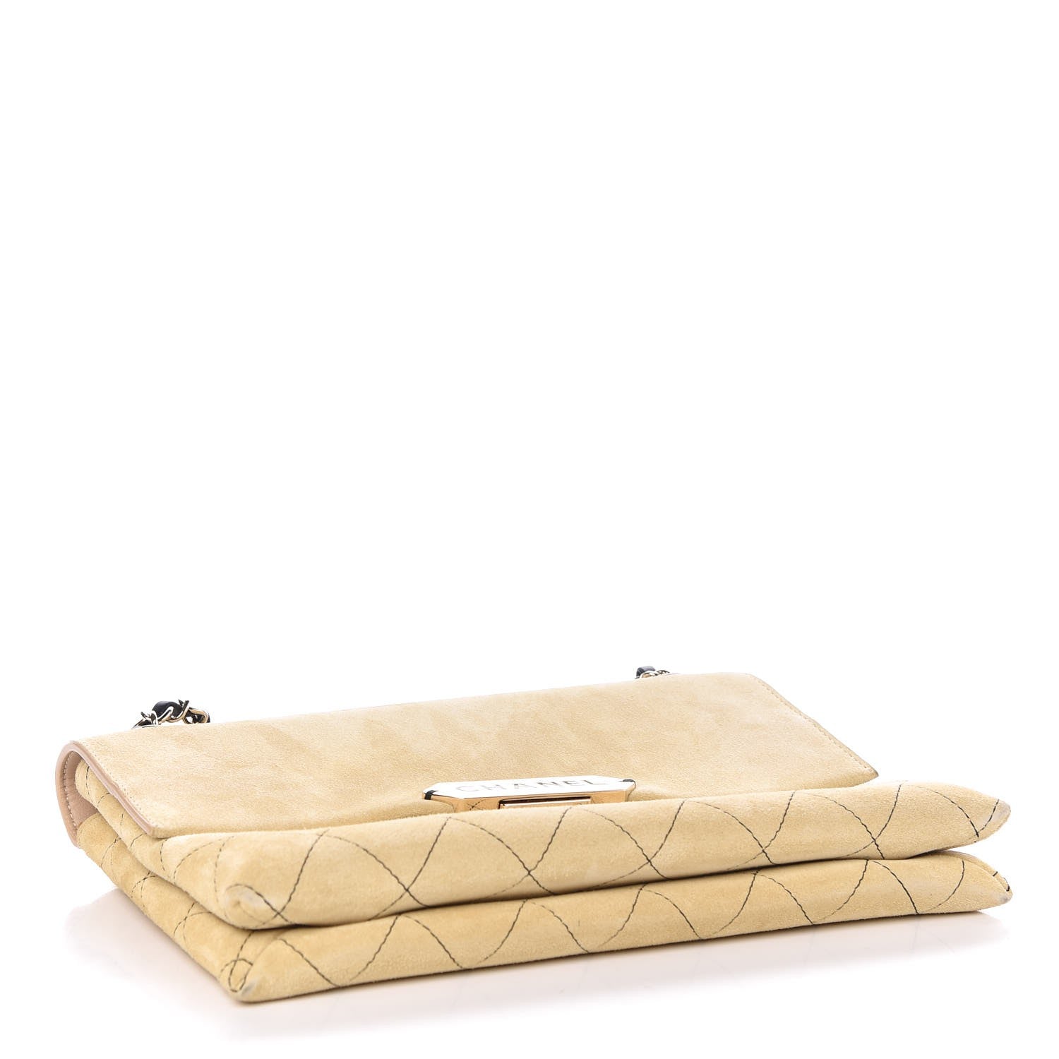 Chanel Suede Quilted Retro Label Flap Bag Beige Black 4 of 10