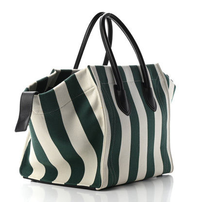 Celine Cotton Canvas Striped Medium Phantom Luggage White Green 3 of 8