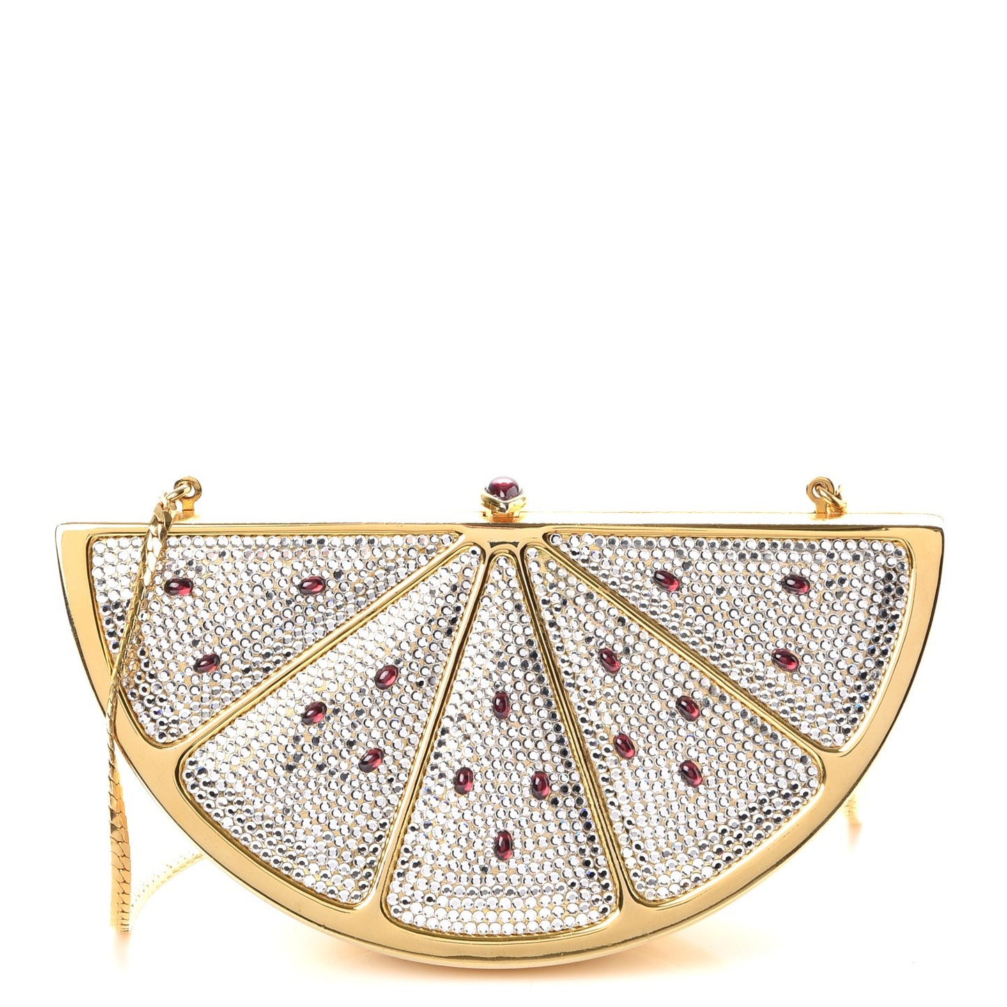 Crystal Watermelon Slice Minaudiere Clutch Gold