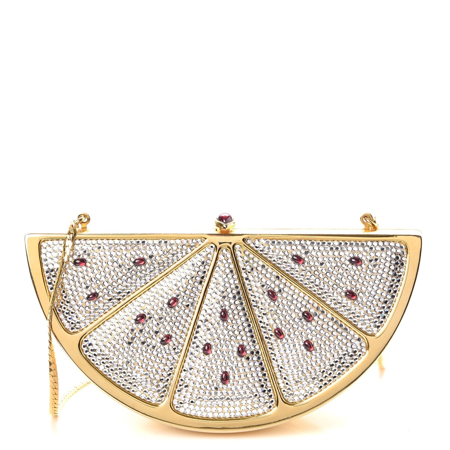 Judith Leiber Crystal Watermelon Slice Minaudiere Clutch Gold 1 of 8