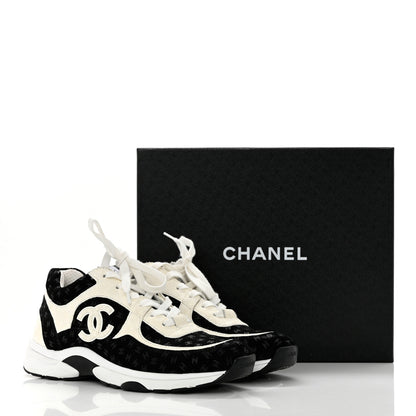 Chanel Nylon Suede Calfskin Printed CC Sneakers 41 White Black 8 of 8