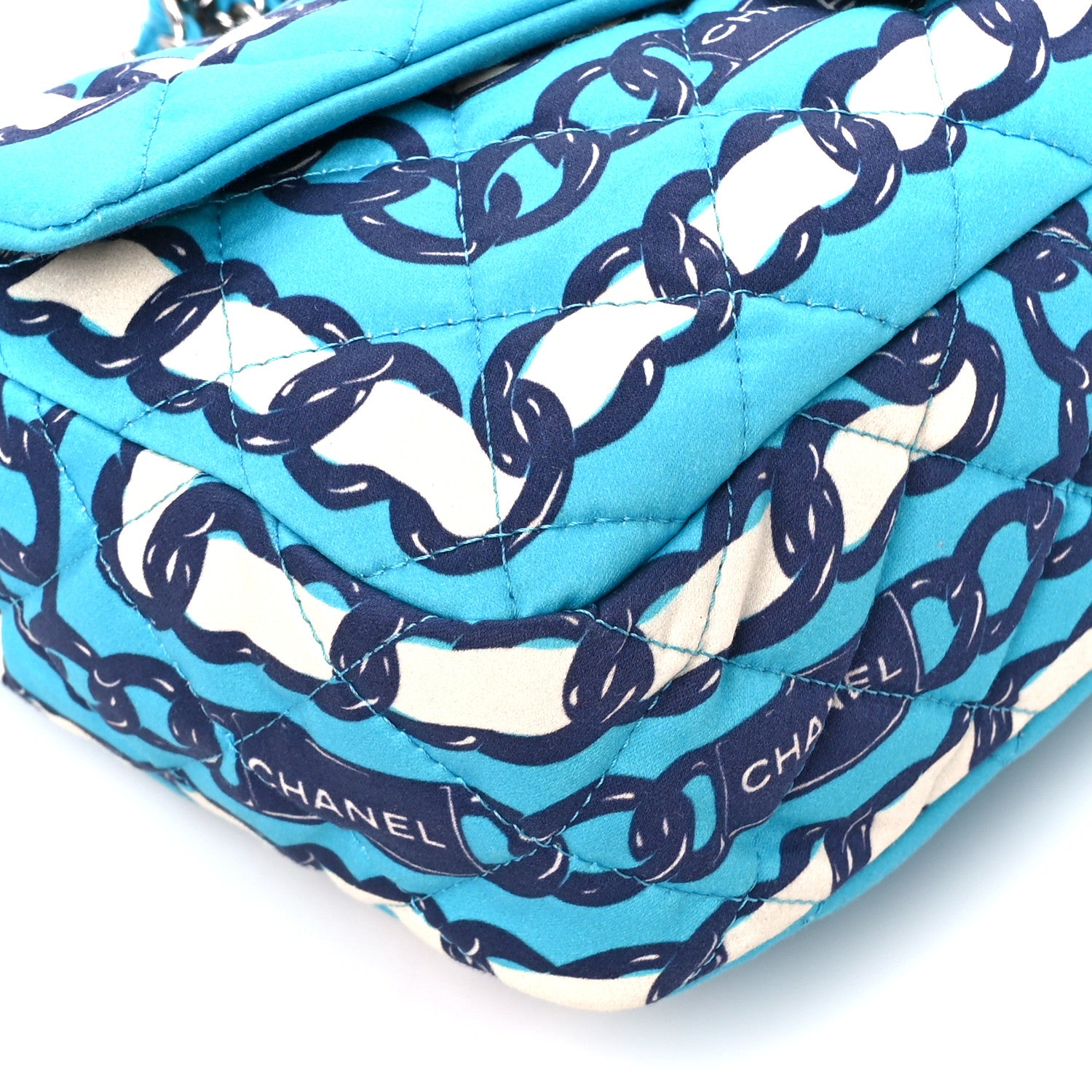 Chanel Silk Chain Printed Medium Single Flap Blue 10 of 11
