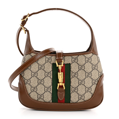 Gucci GG Supreme Monogram Azalea Calfskin Web Mini Jackie 1961 Hobo Beige Ebony Brown Sugar 1 of 10