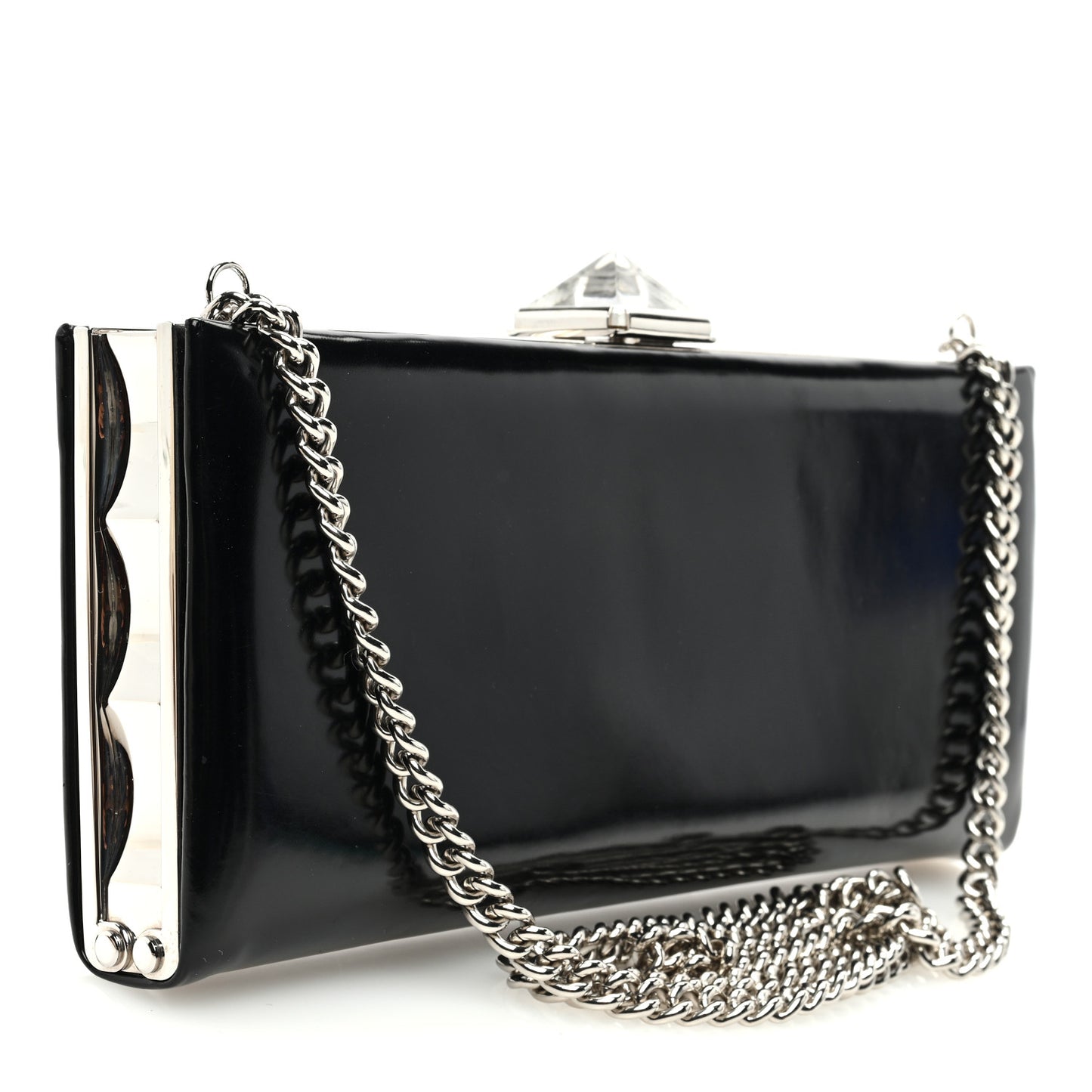 Patent Crystal Clutch Black