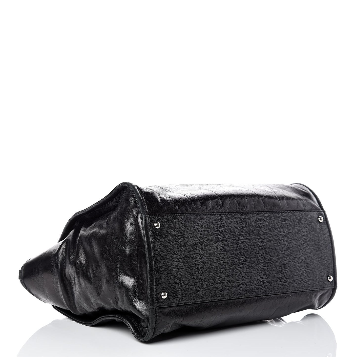 Glazed Calfskin Large Deauville Tote Black