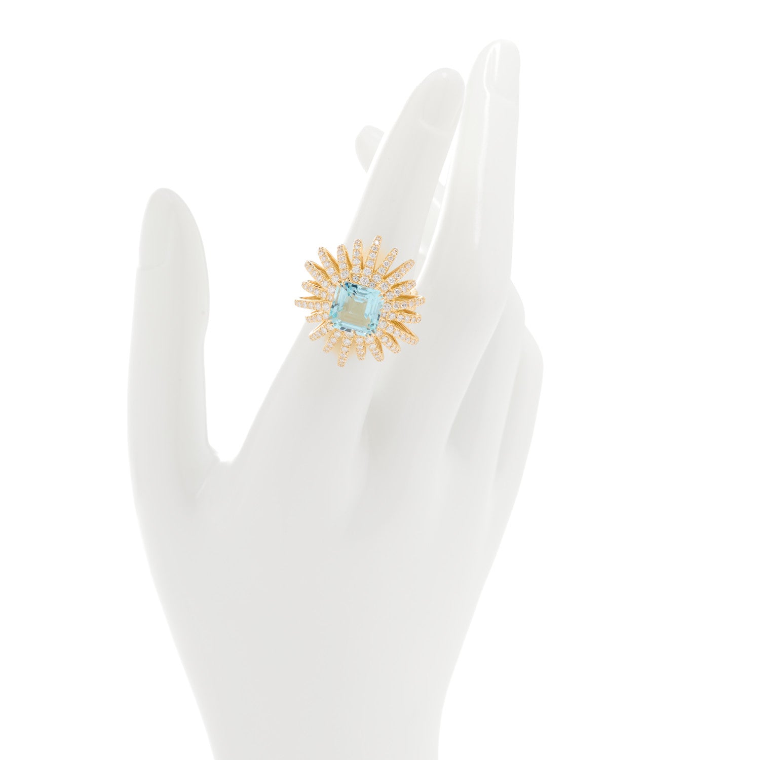 David Yurman 18K Yellow Gold Diamond Aquamarine Starburst Ring 52 6 2 of 6