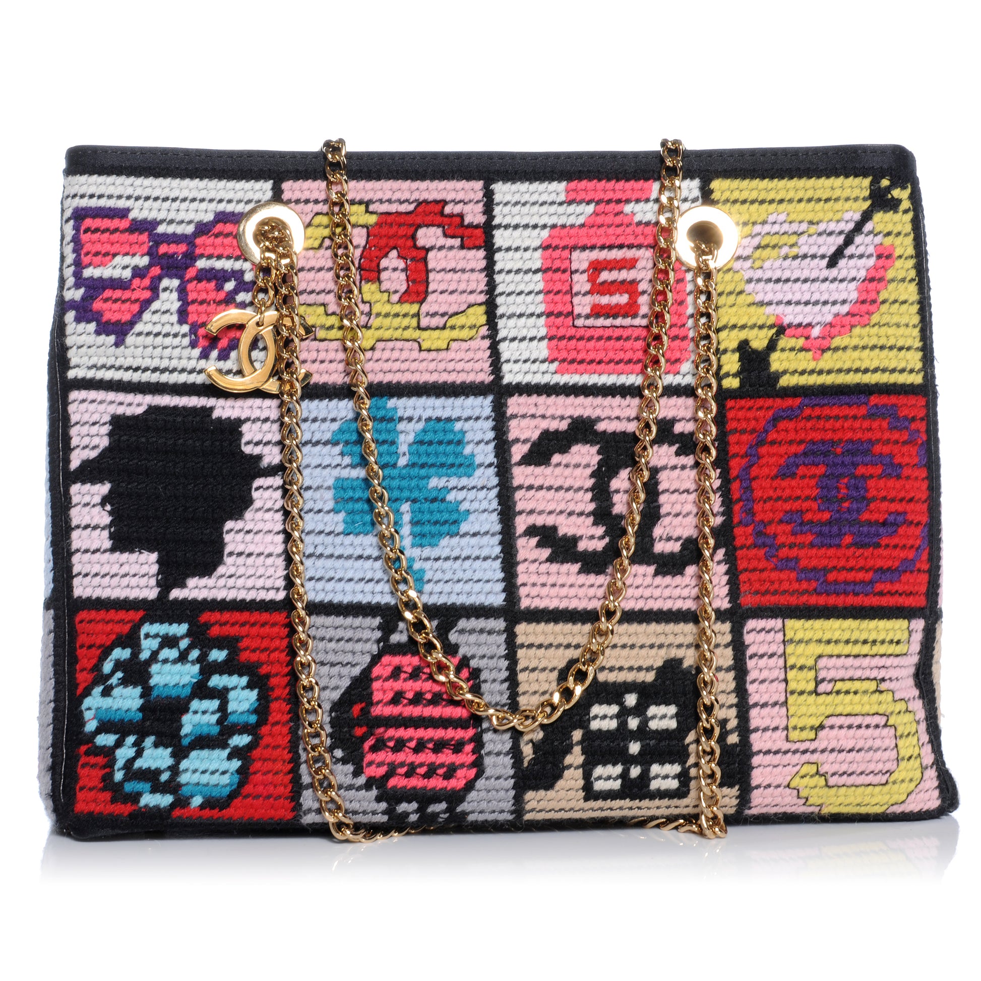 Chanel Needlepoint Precious Symbols Shoulder Bag Black 1 of 10