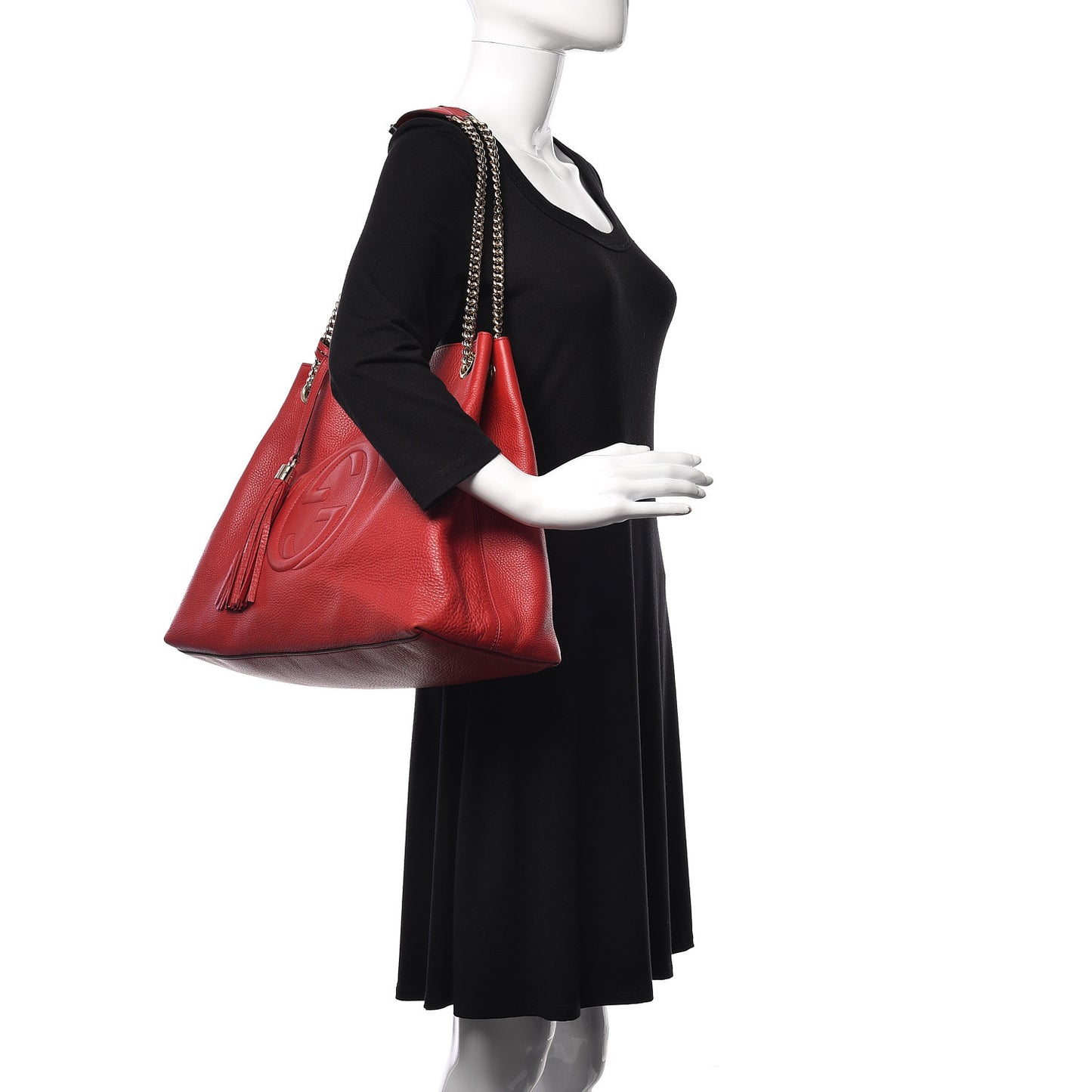 Pebbled Calfskin Large Soho Chain Shoulder Bag Tabasco Red