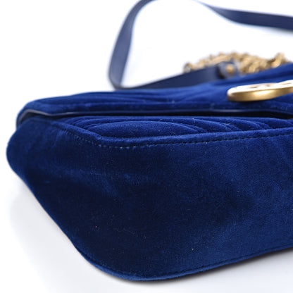 Gucci Velvet Matelasse Small GG Marmont Shoulder Bag Cobalt Blue 9 of 13