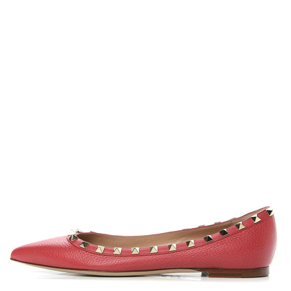 Valentino Garavani Pebbled Calfskin Rockstud Ballerina Flats 38.5 Rock Pink 1 of 9