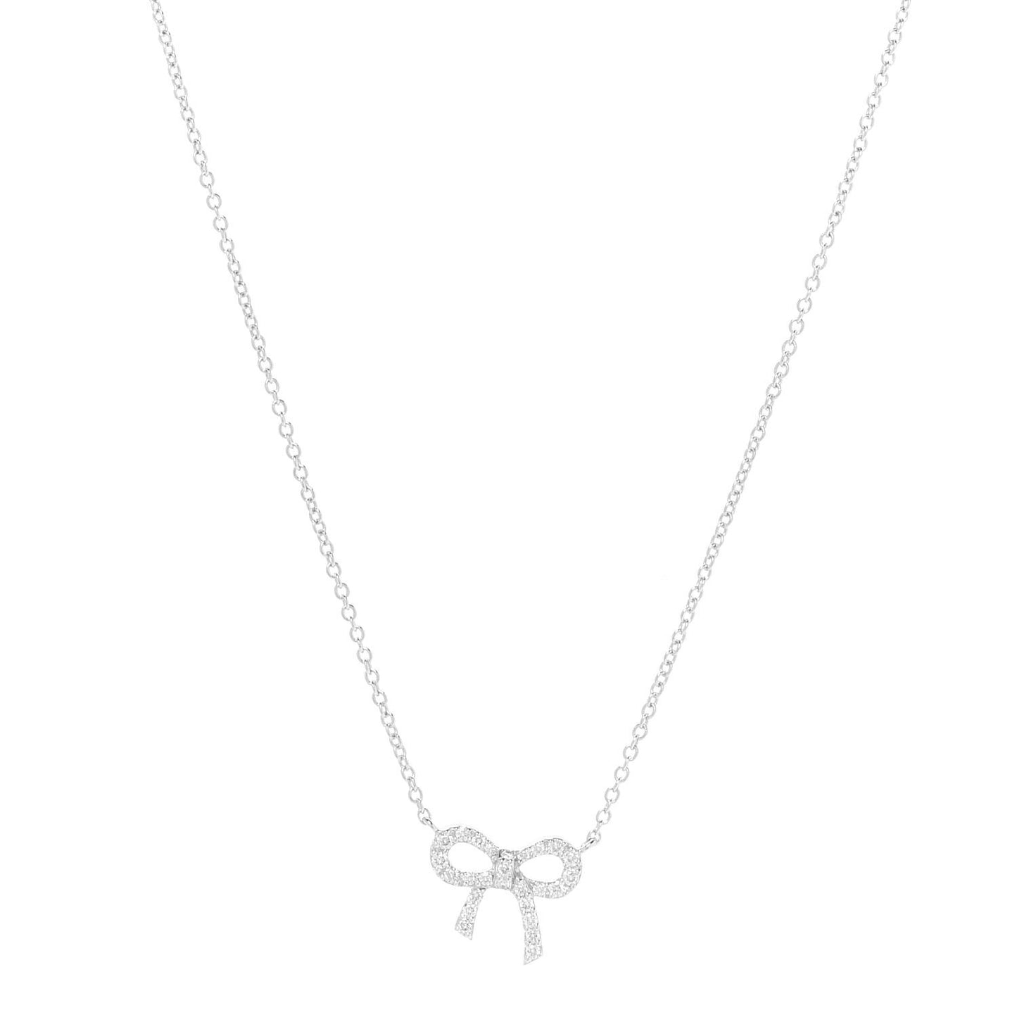 18K White Gold Diamond Mini Bow Pendant Necklace