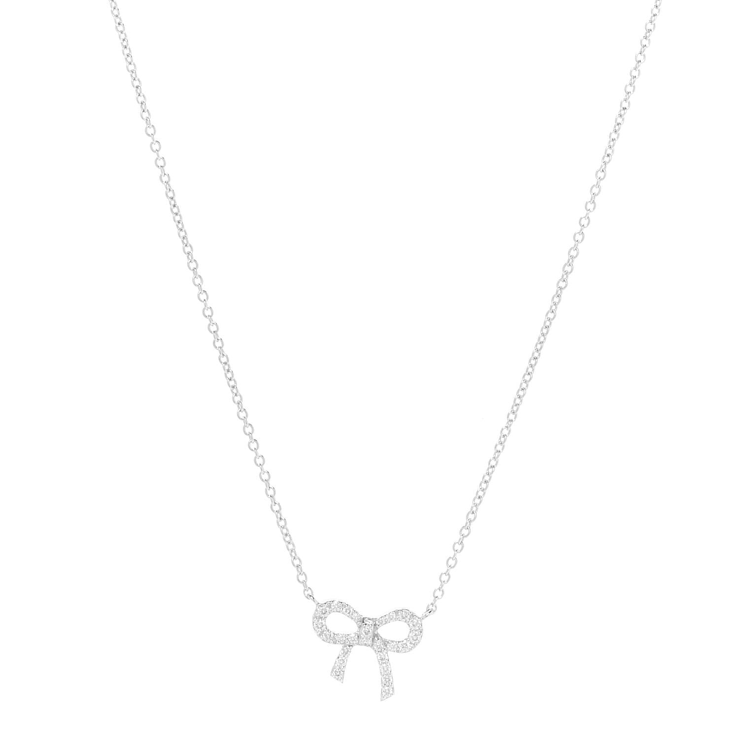 Tiffany 18K White Gold Diamond Mini Bow Pendant Necklace 1 of 6