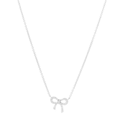 Tiffany 18K White Gold Diamond Mini Bow Pendant Necklace 1 of 6