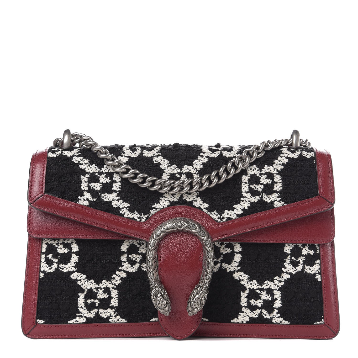 Gucci Tweed GG Monogram Small Dionysus Shoulder Bag Black White Romantic Cherry 1 of 10
