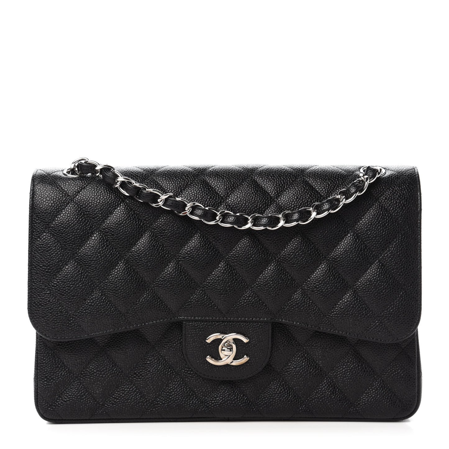 Caviar Quilted Jumbo Double Flap Black