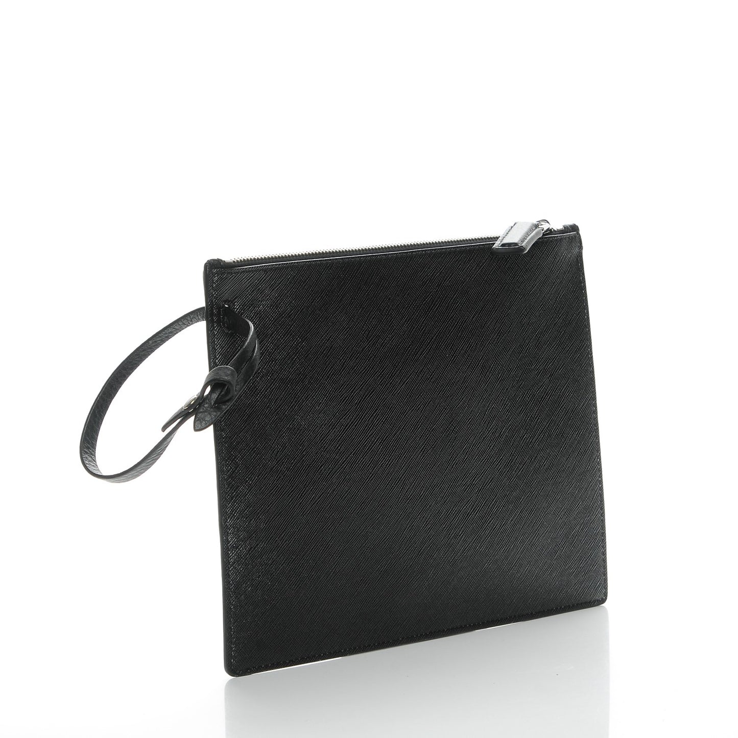 Grained Calfskin Medium Zip Pouch Black