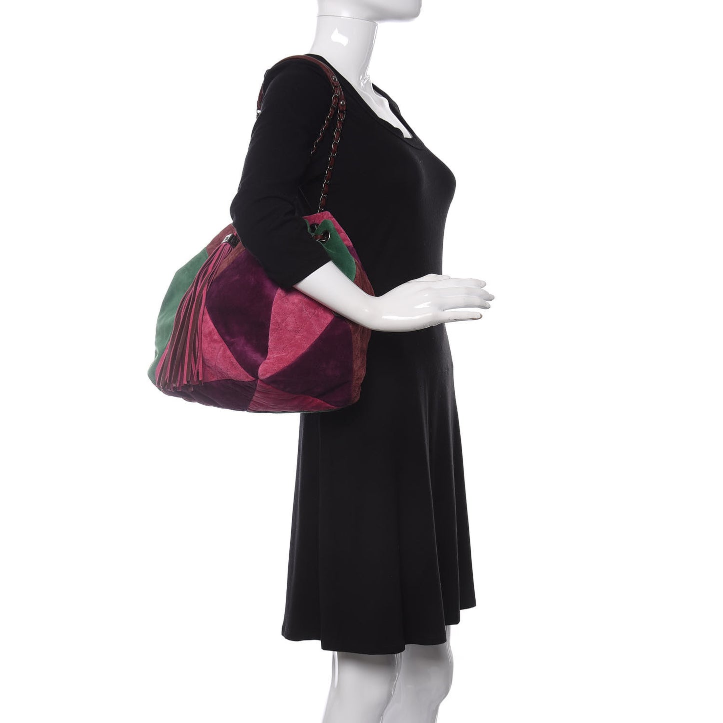 Suede Quilted Patchwork Drawstring Bag Green Pink Purple Burgundy