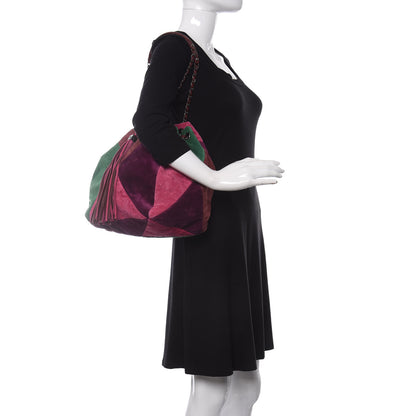 Chanel Suede Quilted Patchwork Drawstring Bag Green Pink Purple Burgundy 2 of 11