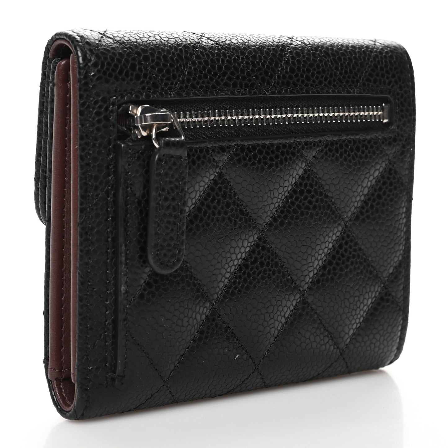 Caviar Quilted Compact Flap Wallet Black