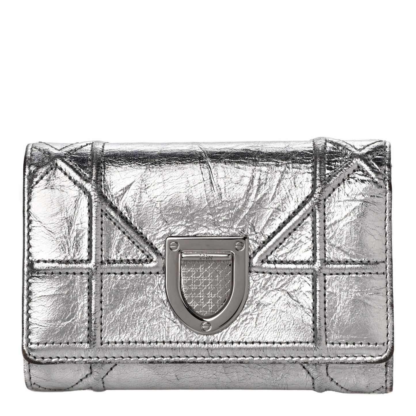 Metallic Calfskin Cannage Diorama Elancee Wallet Silver