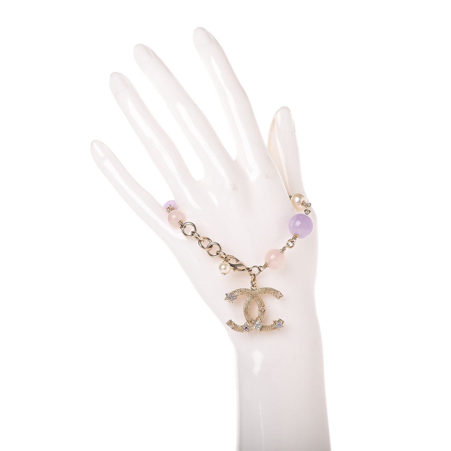 Pearl Beaded Crystal Star CC Bracelet Purple Gold