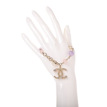 Chanel Pearl Beaded Crystal Star CC Bracelet Purple Gold 2 of 6