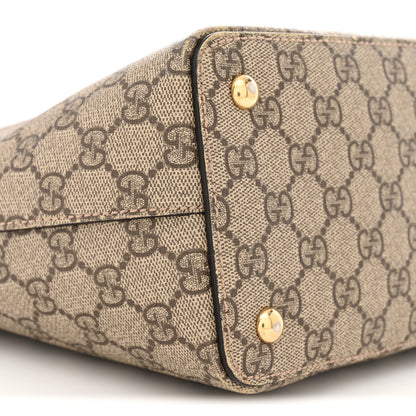 Gucci GG Supreme Monogram Medium Zippered Bucket Tote Beige Hibiscus Red New Rosette 9 of 12