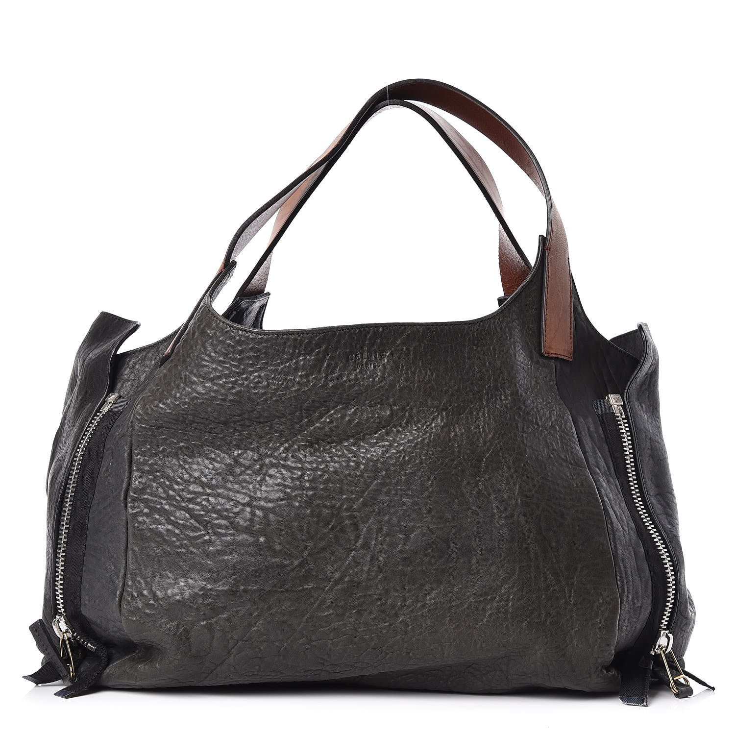 Celine Shrunken Lambskin Zipper Gusset Shopper Black 1 of 10