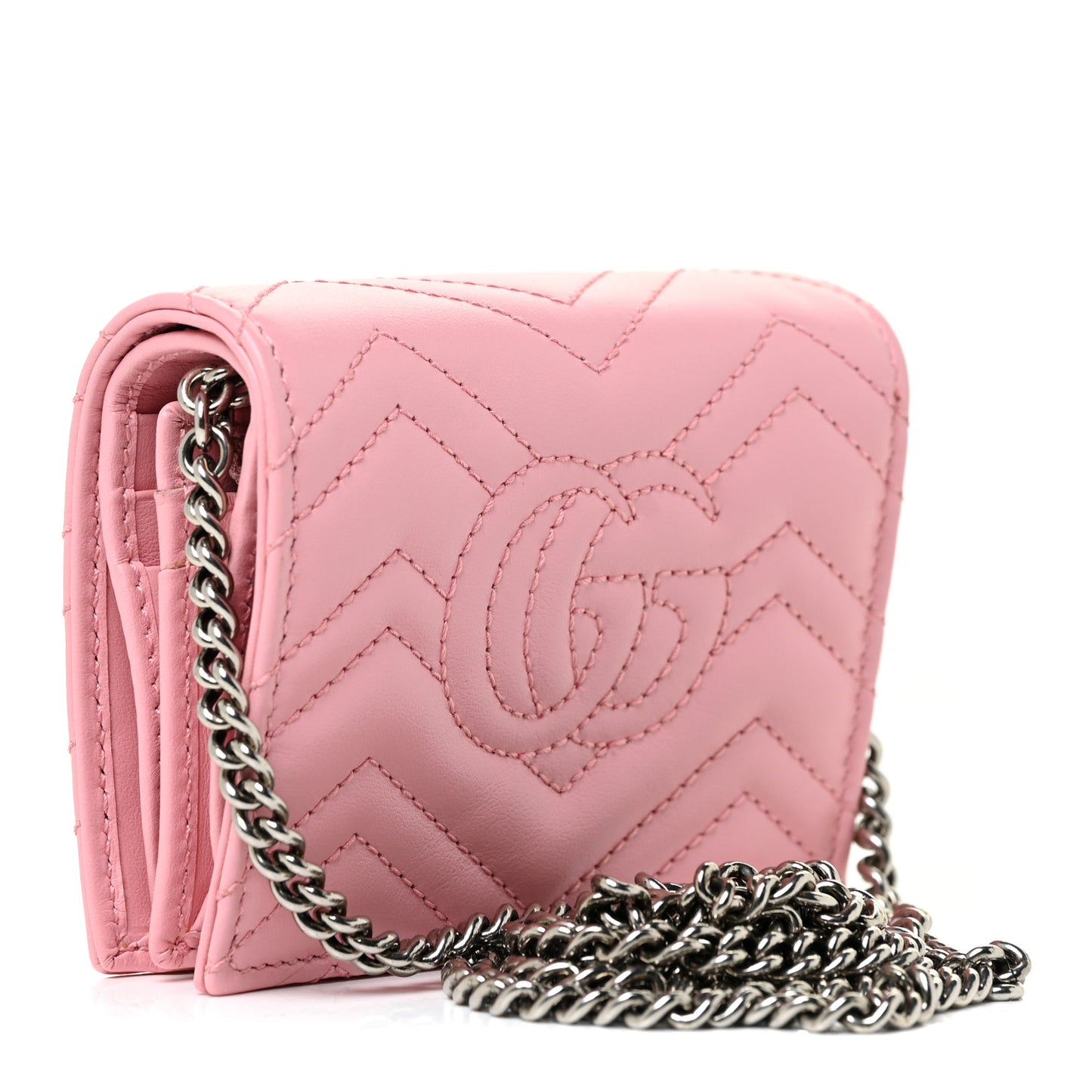 Calfskin Matelasse GG Marmont Mini Wallet On Chain Wild Rose