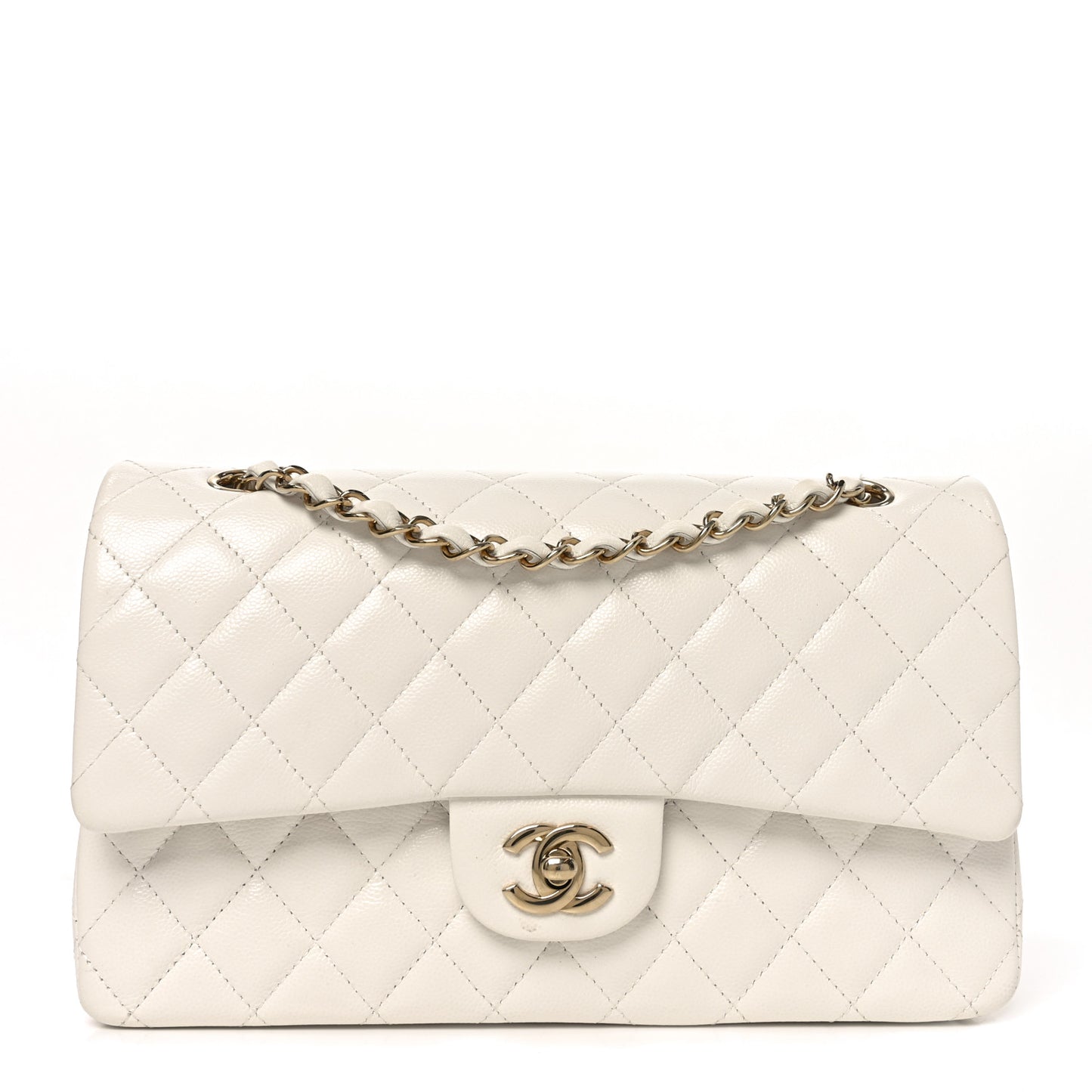 Caviar Quilted Medium Double Flap White