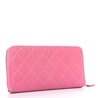 Chanel Ombre Patent Calfskin Quilted Large Gusset Zip Around Wallet Pink 3 of 14