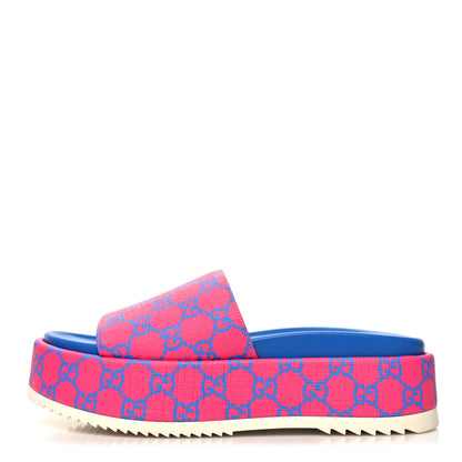 Gucci GG Supreme Joy Monogram Angelina Platform Slide Sandals 39 Fuxia Blue 1 of 8