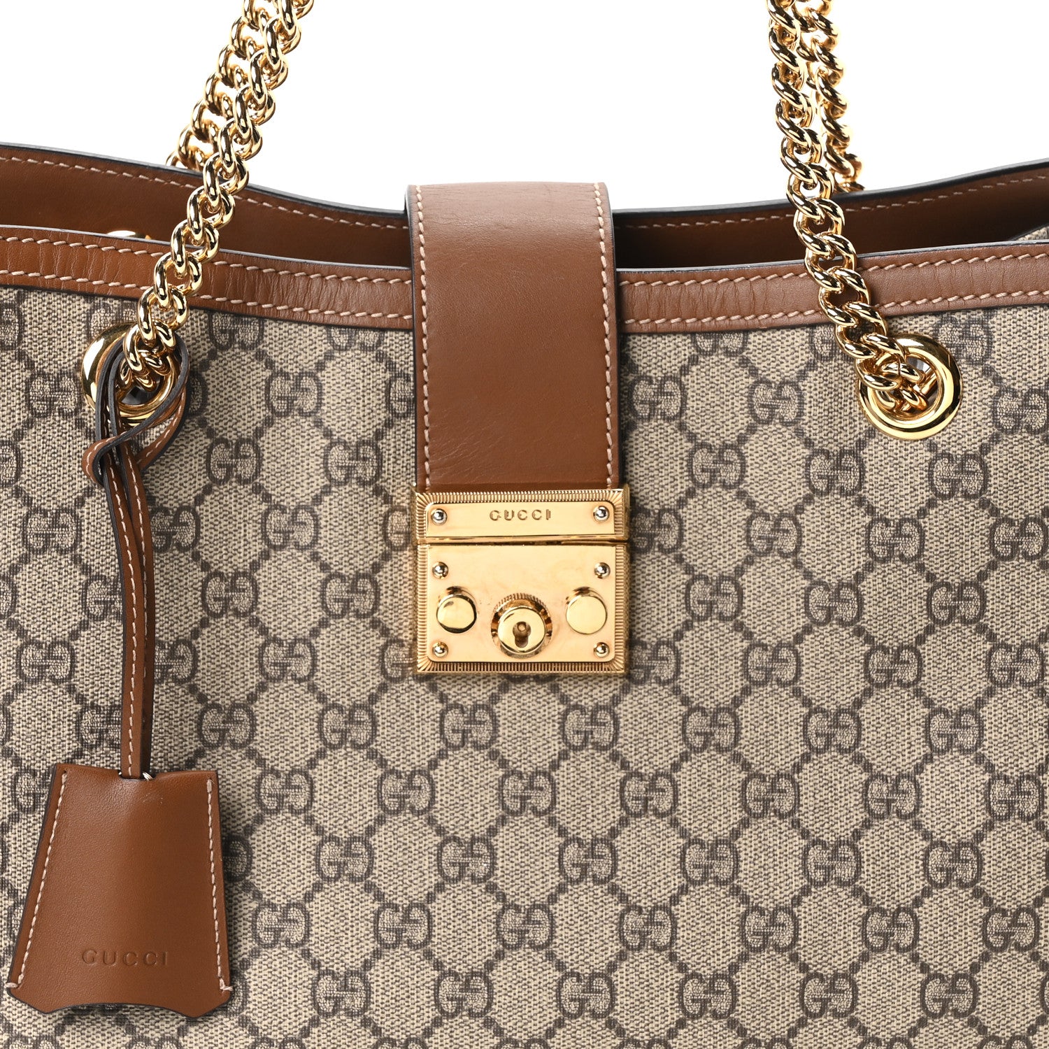 Gucci GG Supreme Monogram Medium Padlock Tote Beige Cuir 8 of 10