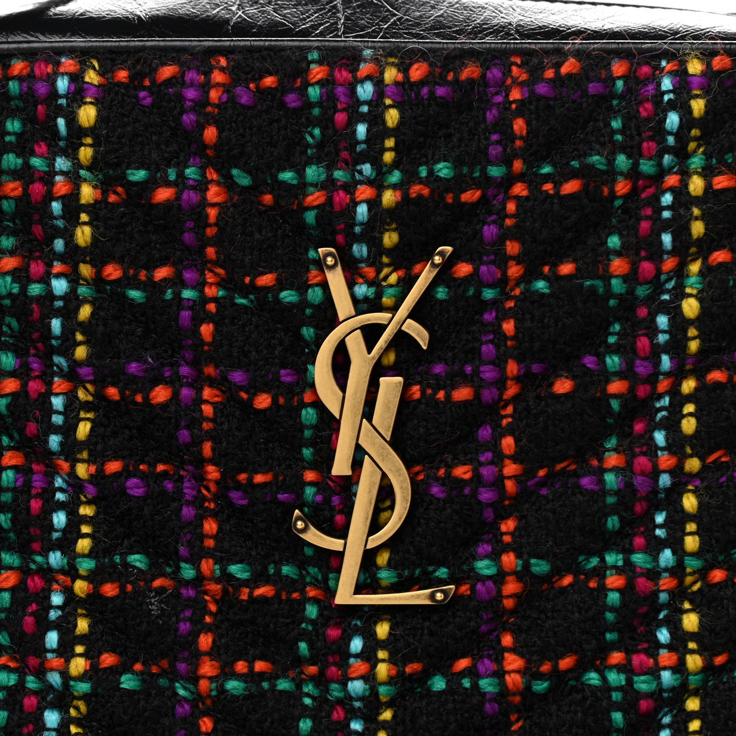 Saint Laurent Tweed Calfskin Monogram Lou Camera Bag Black 8 of 10