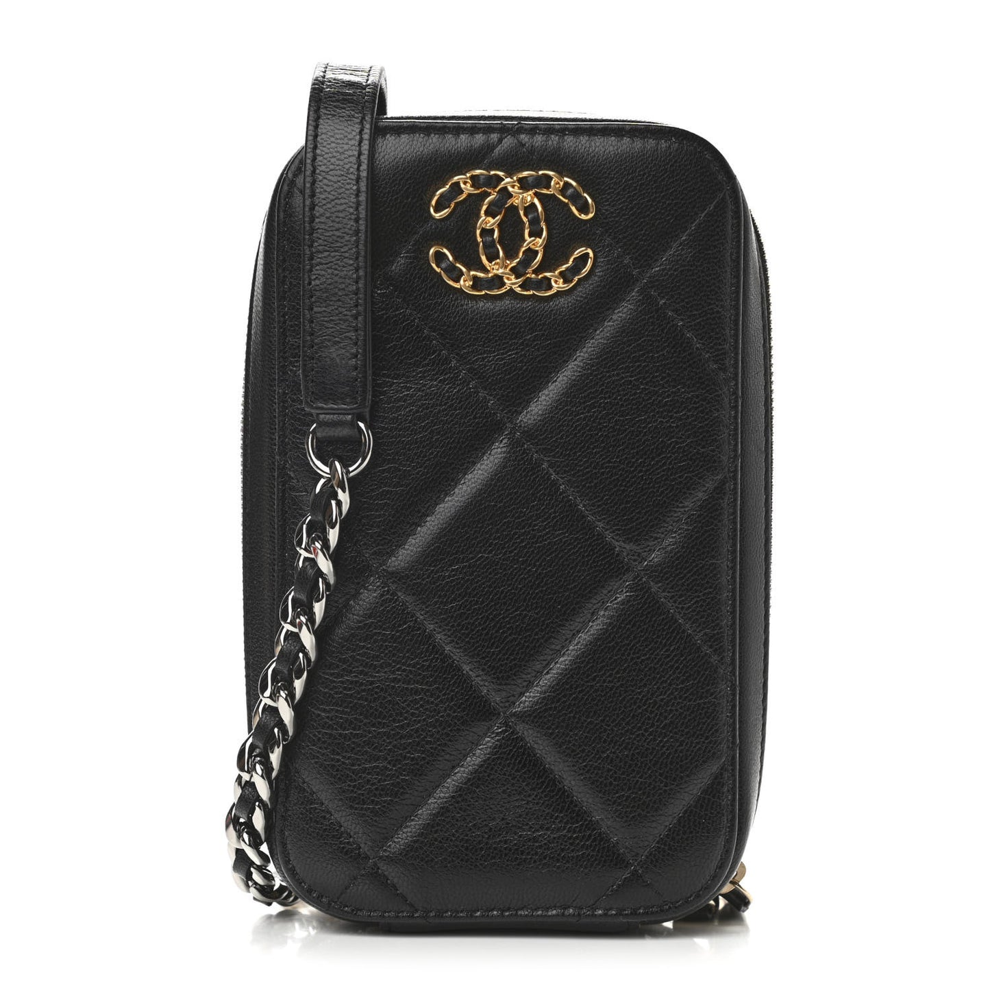 Lambskin Quilted Chanel 19 Zip Phone Case Black