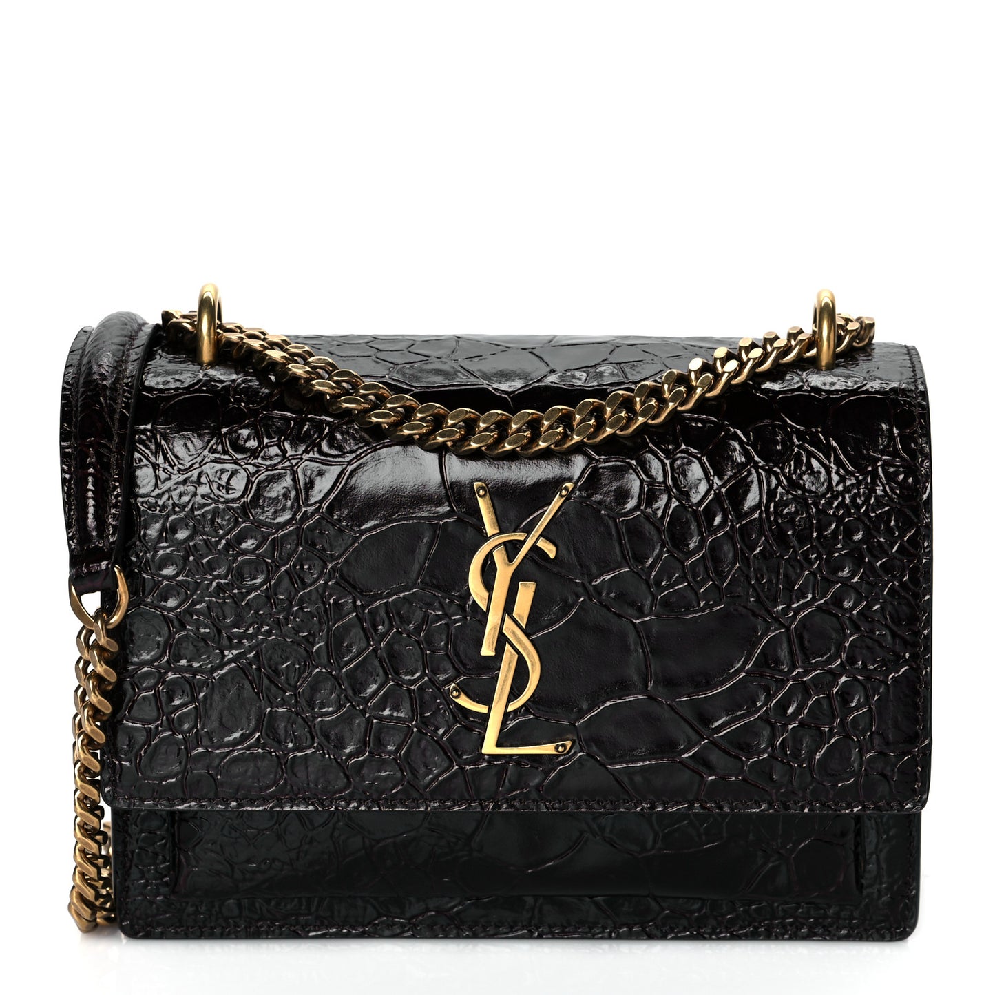 Calfskin Crocodile Embossed Small Monogram Sunset Brown